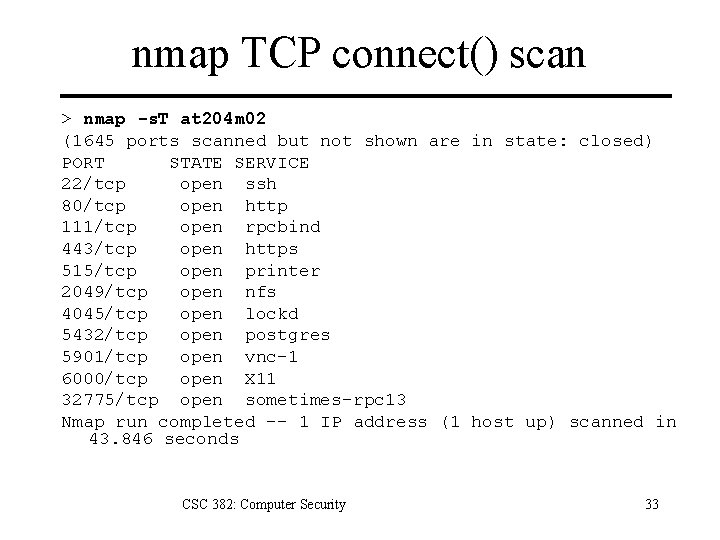 nmap TCP connect() scan > nmap -s. T at 204 m 02 (1645 ports