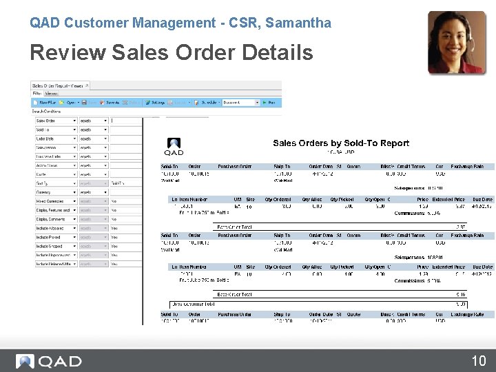 QAD Customer Management - CSR, Samantha Review Sales Order Details 10 