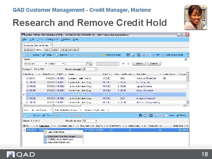 QAD Customer Management - Credit Manager, Marlene Research and Remove Credit Hold 18 