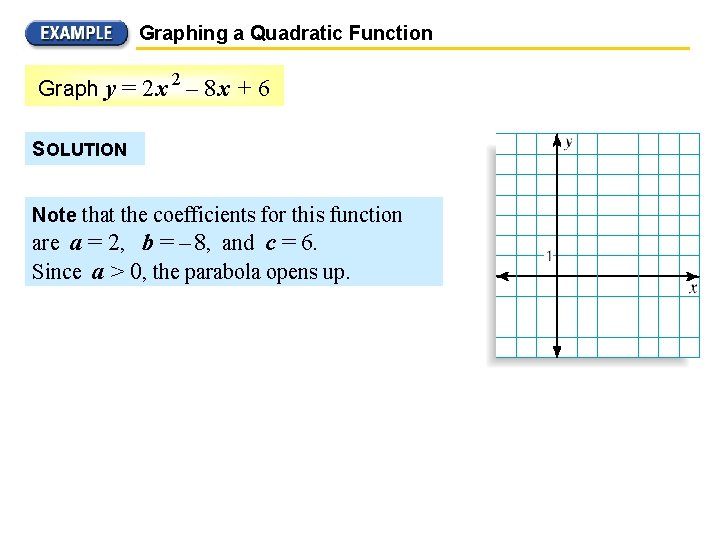 Graphing a Quadratic Function 2 Graph y = 2 x – 8 x +