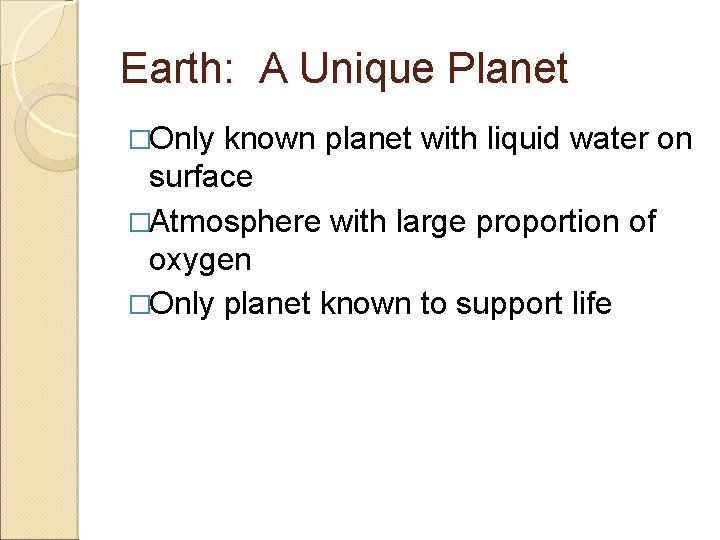Earth A Unique Earth and Space Science