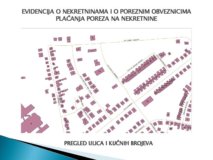 EVIDENCIJA O NEKRETNINAMA I O POREZNIM OBVEZNICIMA PLAĆANJA POREZA NA NEKRETNINE PREGLED ULICA I