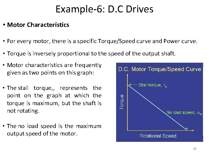 Example-6: D. C Drives • Motor Characteristics • For every motor, there is a