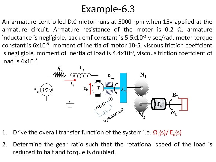 Example-6. 3 An armature controlled D. C motor runs at 5000 rpm when 15