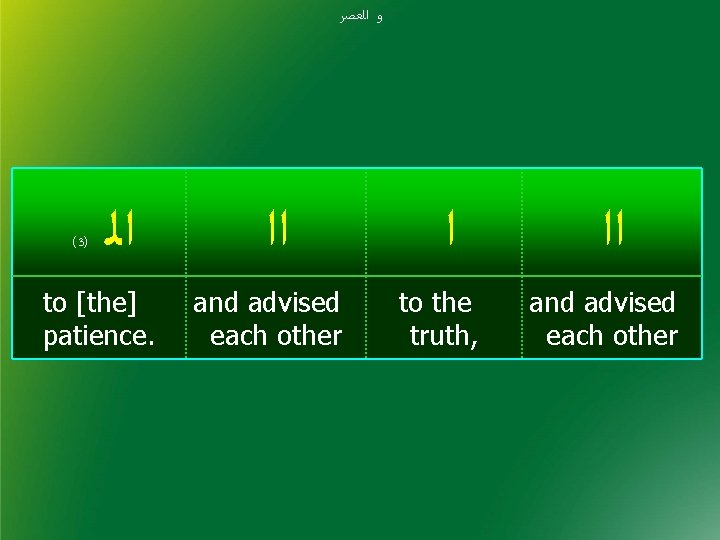  ﻭ ﺍﻟﻌﺼﺮ ( 3) ﺍﻟ to [the] patience. ﺍﺍ and advised each other