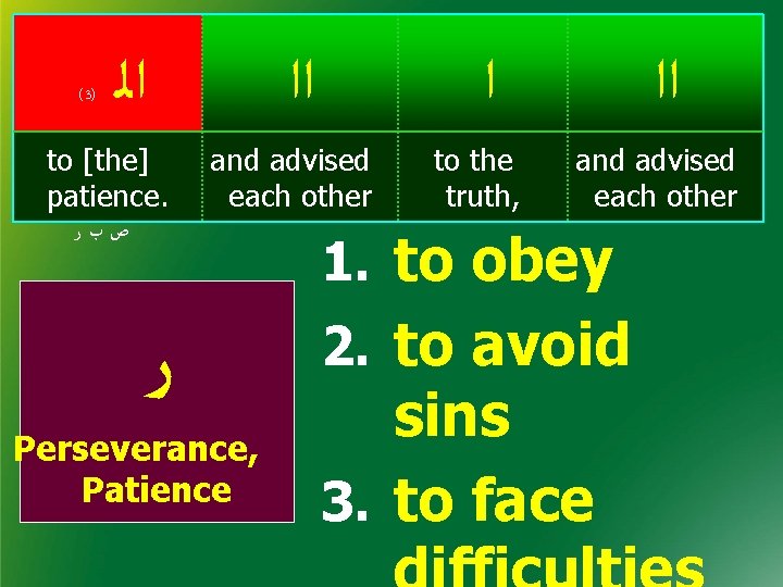 ( 3) ﺍﻟ to [the] patience. ﺍﺍ ﺍ and advised each other ﺹﺏﺭ to