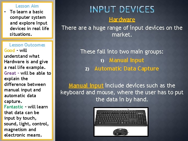 Lesson Aim To learn a basic computer system