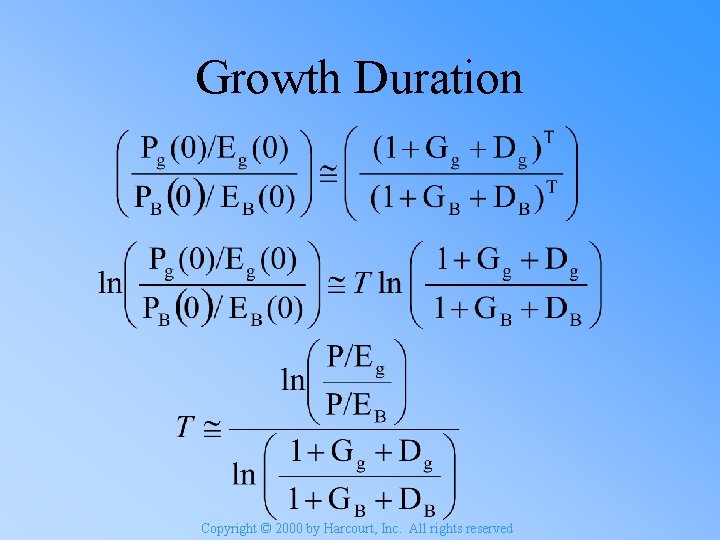 Growth Duration Copyright © 2000 by Harcourt, Inc. All rights reserved 