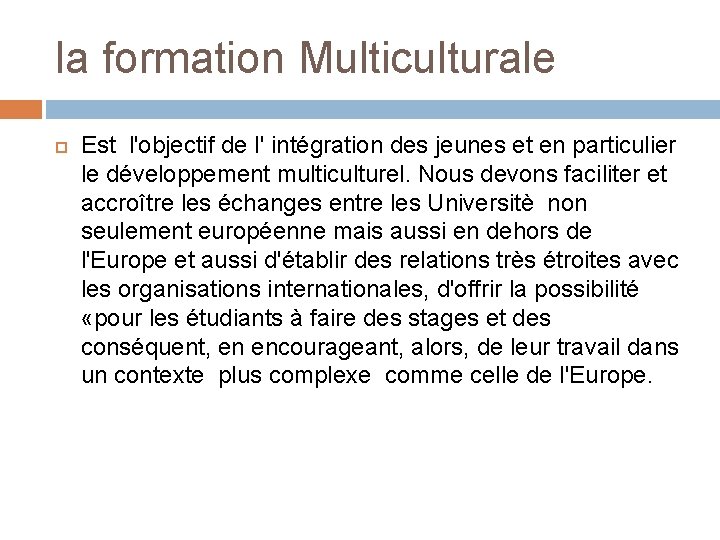 la formation Multiculturale Est l'objectif de l' intégration des jeunes et en particulier le