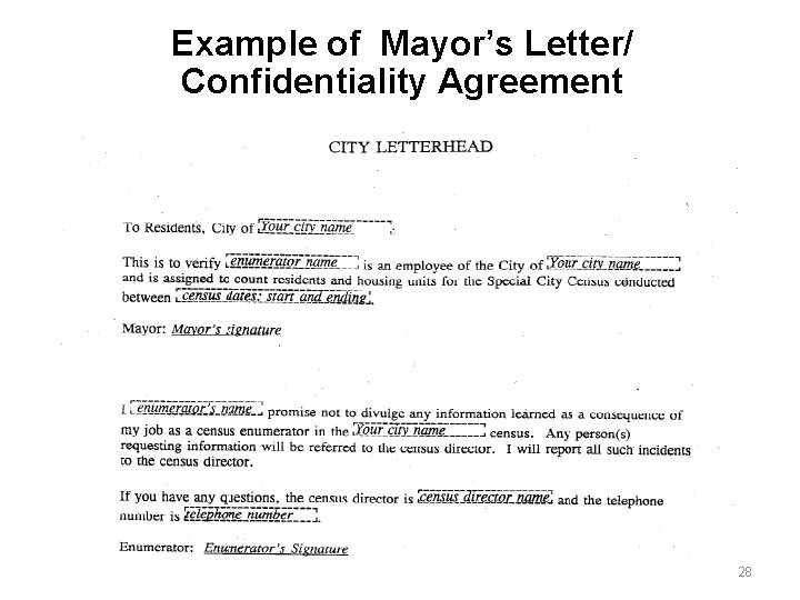 Example of Mayor’s Letter/ Confidentiality Agreement 28 