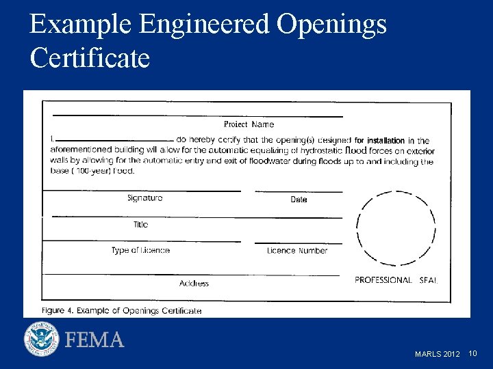 Example Engineered Openings Certificate MARLS 2012 10 