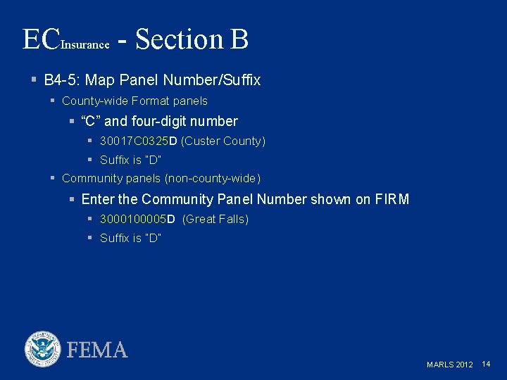 ECInsurance - Section B § B 4 -5: Map Panel Number/Suffix § County-wide Format