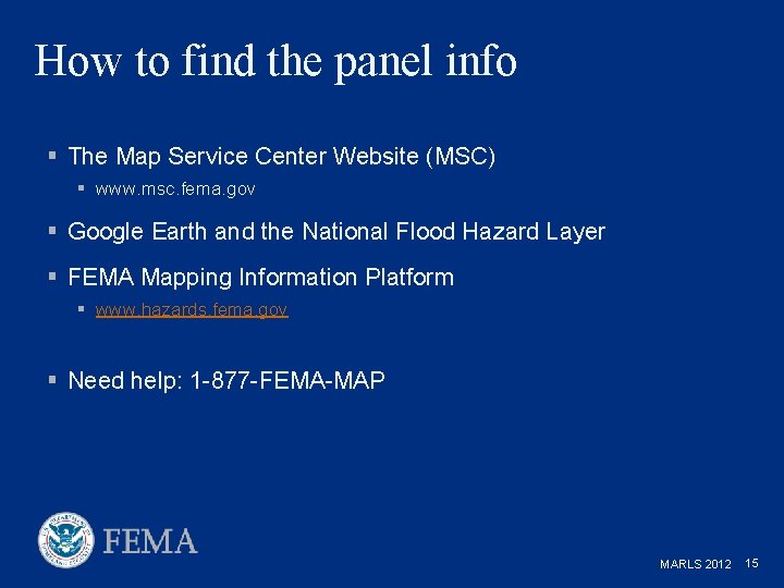 How to find the panel info § The Map Service Center Website (MSC) §