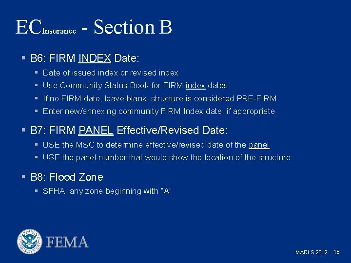 ECInsurance - Section B § B 6: FIRM INDEX Date: § Date of issued