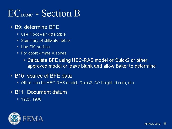 ECLOMC - Section B § B 9: determine BFE § Use Floodway data table