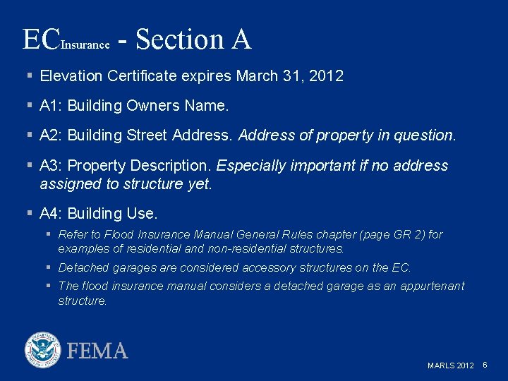 ECInsurance - Section A § Elevation Certificate expires March 31, 2012 § A 1: