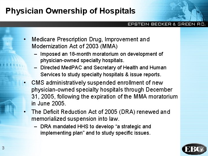Physician Ownership of Hospitals • Medicare Prescription Drug, Improvement and Modernization Act of 2003