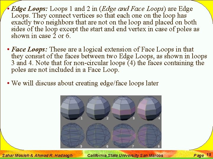  • Edge Loops: Loops 1 and 2 in (Edge and Face Loops) are