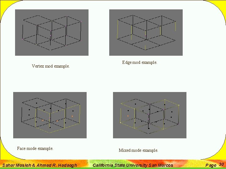 Vertex mod example. Face mode example. Sahar Mosleh & Ahmad R. Hadaegh Edge mod