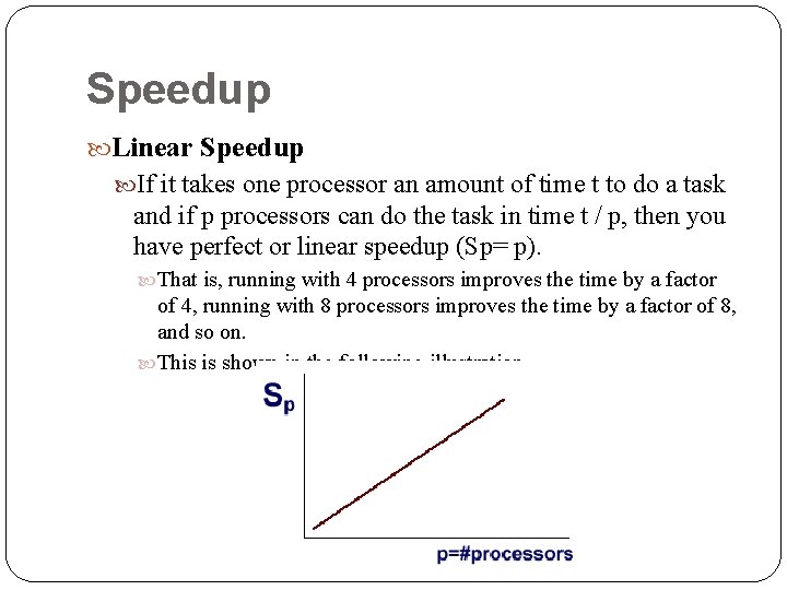 Speedup Linear Speedup If it takes one processor an amount of time t to