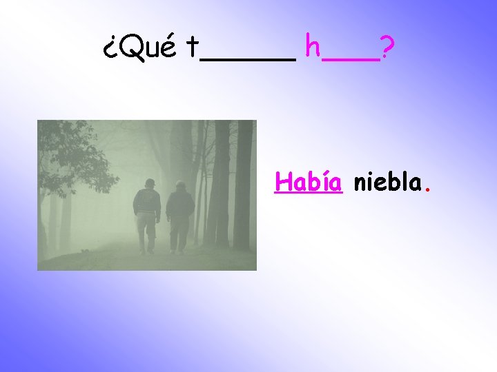 ¿Qué t_____ h___? Había niebla. 