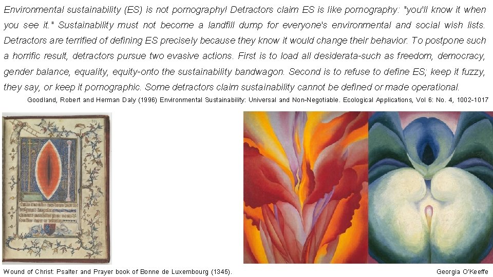 Environmental sustainability (ES) is not pornography! Detractors claim ES is like pornography: "you'll know