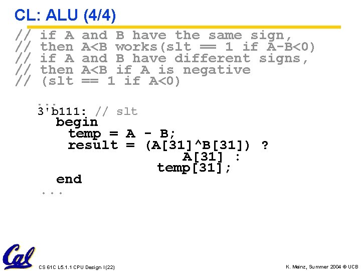 CL: ALU (4/4) // // // if A then (slt and B have the