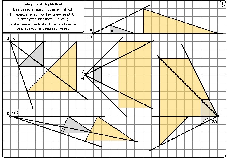 ① Enlargement: Ray Method Enlarge each shape using the ray method. Use the matching