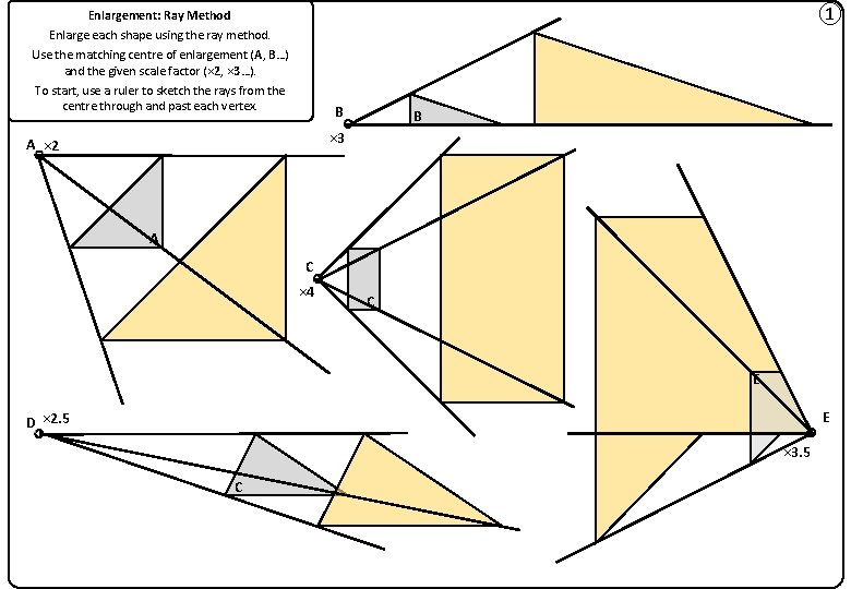 ① Enlargement: Ray Method Enlarge each shape using the ray method. Use the matching