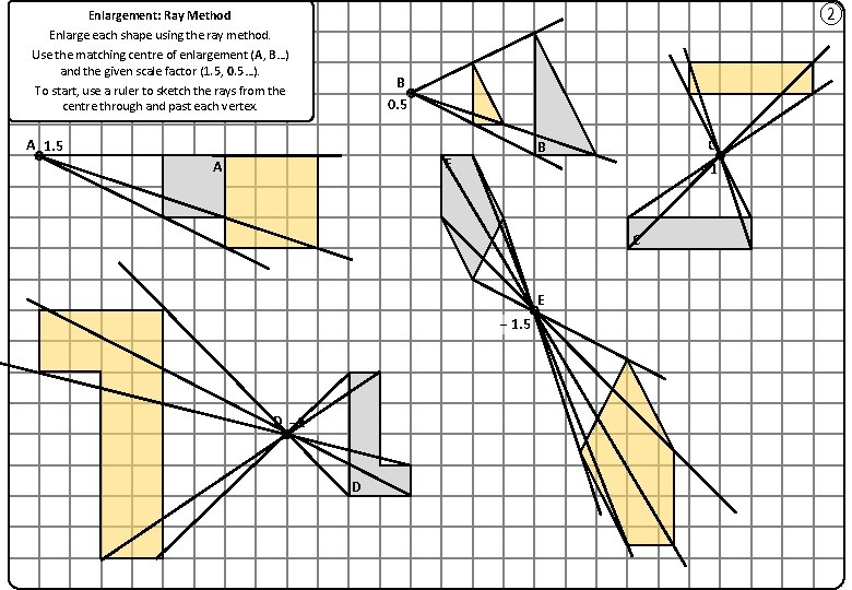 ② Enlargement: Ray Method Enlarge each shape using the ray method. Use the matching
