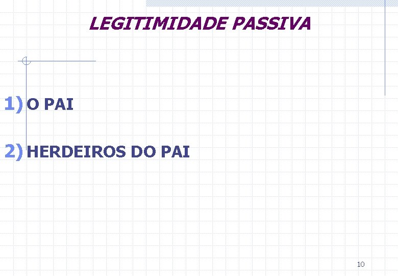 LEGITIMIDADE PASSIVA 1) O PAI 2) HERDEIROS DO PAI 10 