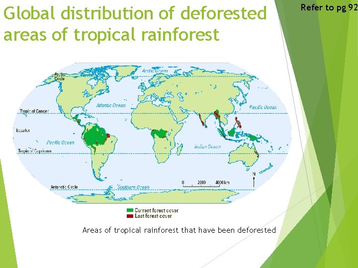 Global distribution of deforested areas of tropical rainforest Areas of tropical rainforest that have