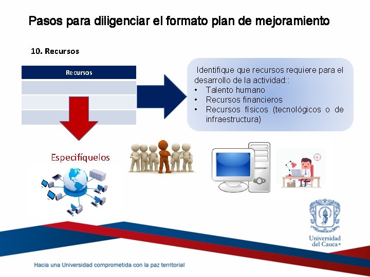Pasos para diligenciar el formato plan de mejoramiento 10. Recursos Especifíquelos Identifique recursos requiere