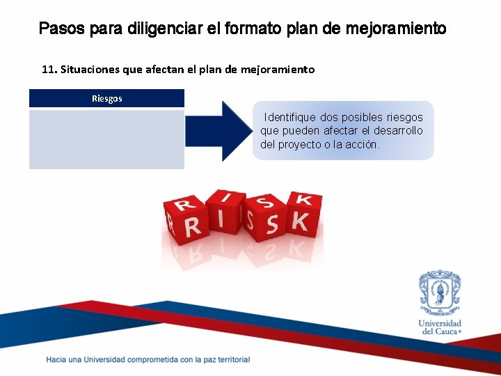 Pasos para diligenciar el formato plan de mejoramiento 11. Situaciones que afectan el plan