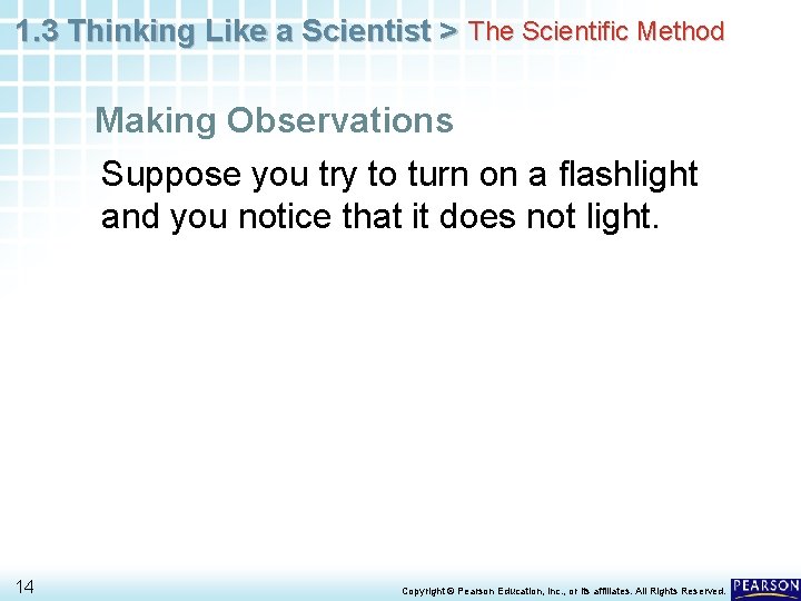 1. 3 Thinking Like a Scientist > The Scientific Method Making Observations Suppose you