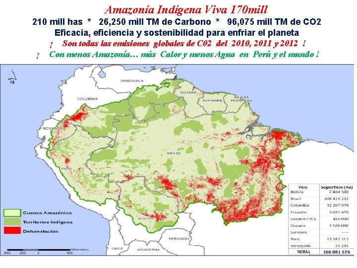 Amazonía Indígena Viva 170 mill 210 mill has * 26, 250 mill TM de