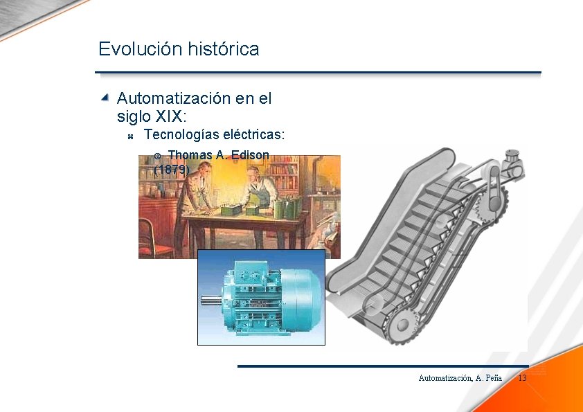 Evolución histórica Automatización en el siglo XIX: Tecnologías eléctricas: Thomas A. Edison (1879) Automatización,