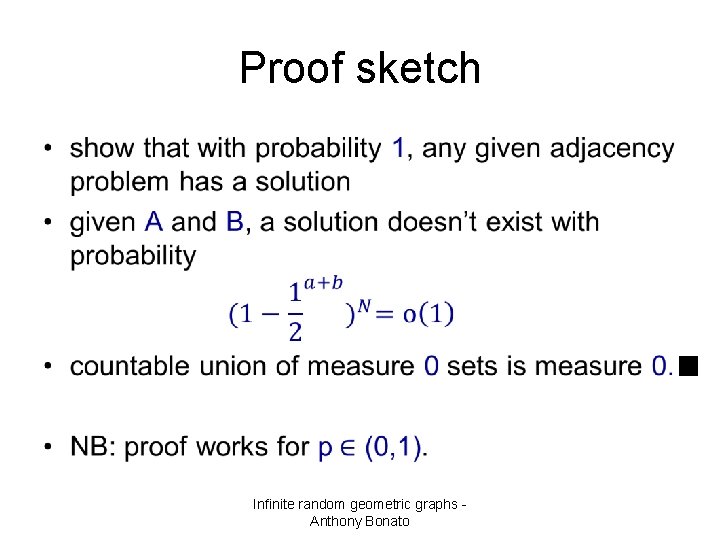 Proof sketch • Infinite random geometric graphs Anthony Bonato 