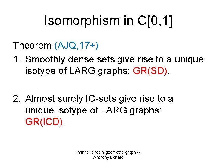 Isomorphism in C[0, 1] Theorem (AJQ, 17+) 1. Smoothly dense sets give rise to