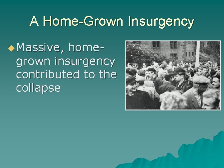A Home-Grown Insurgency Massive, homegrown insurgency contributed to the collapse 