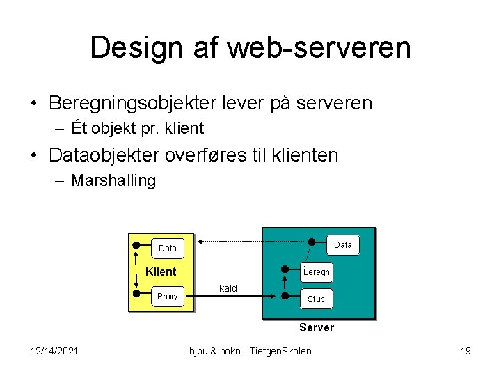 Design af web-serveren • Beregningsobjekter lever på serveren – Ét objekt pr. klient •