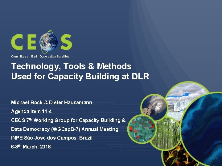 Committee on Earth Observation Satellites Technology, Tools & Methods Used for Capacity Building at