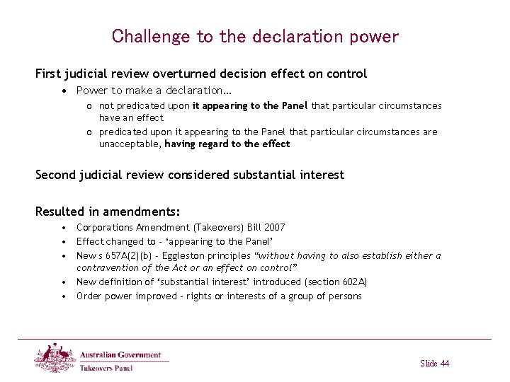 Challenge to the declaration power First judicial review overturned decision effect on control •