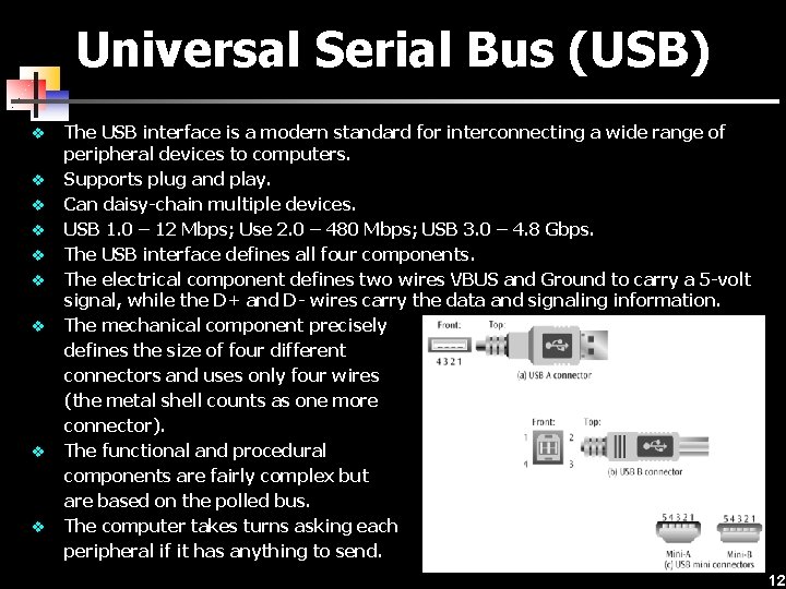 Universal Serial Bus (USB) v v v v v The USB interface is a