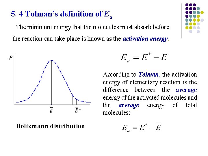 5. 4 Tolman’s definition of Ea The minimum energy that the molecules must absorb