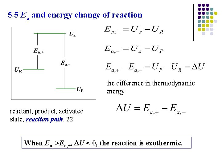 5. 5 Ea and energy change of reaction the difference in thermodynamic energy reactant,