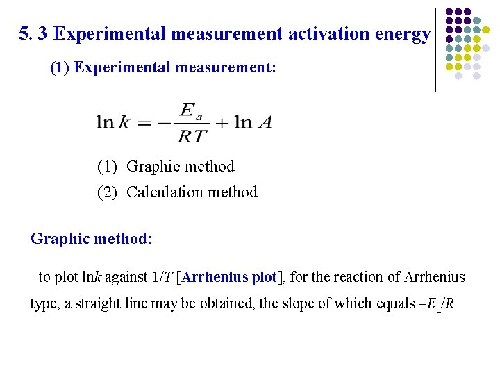 5. 3 Experimental measurement activation energy (1) Experimental measurement: (1) Graphic method (2) Calculation