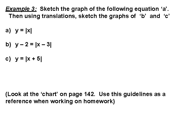 Example 3: Sketch the graph of the following equation ‘a’. Then using translations, sketch