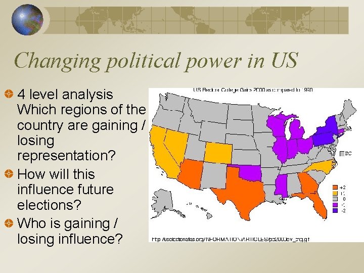 Changing political power in US 4 level analysis Which regions of the country are