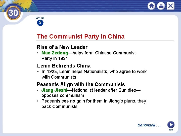 SECTION 3 The Communist Party in China Rise of a New Leader • Mao